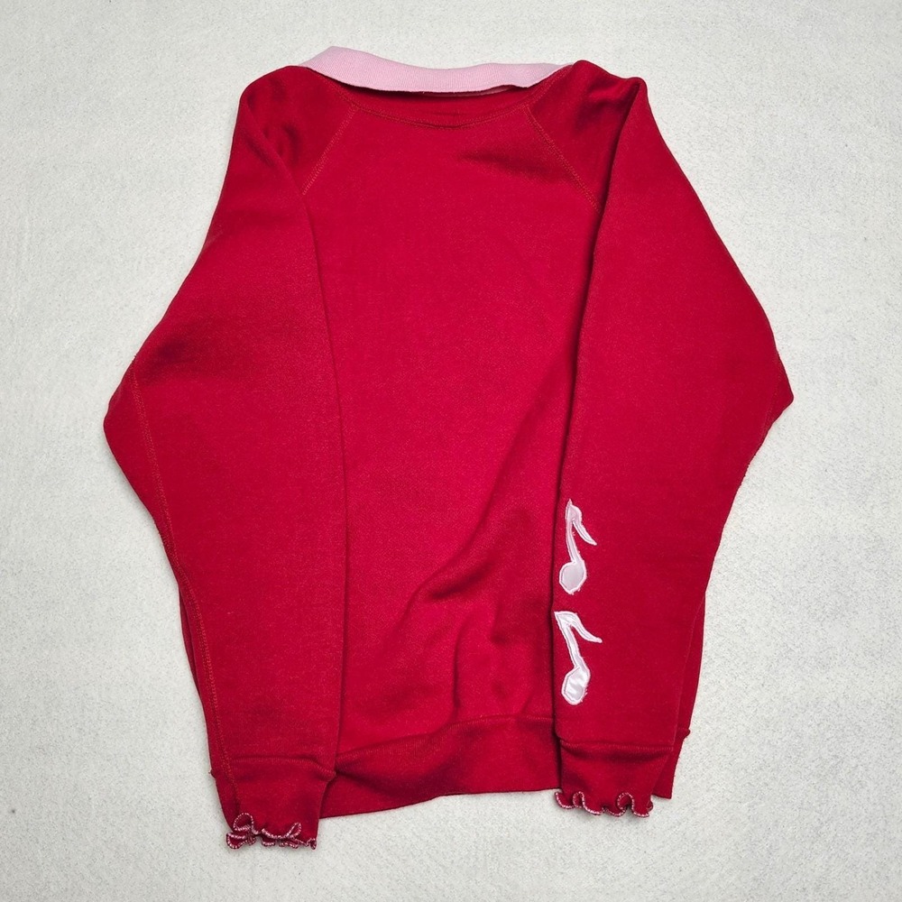 80s Music Notes Collared Sweatshirt Ruffle Cuff Red Boxy Size S/M Vintage‎ - Picture 4 of 7